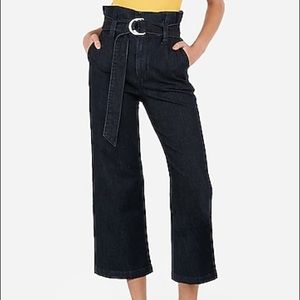 Express dark wash cropped wide leg super high rise